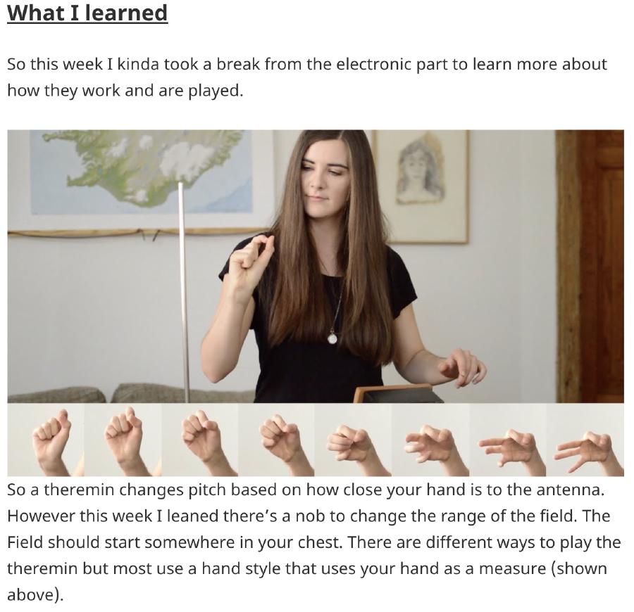 An excerpt from Nathan’s blog highlight the change in focus towards playing the theremin.