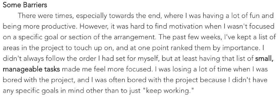 An excerpt from Hector’s blog discussing goal setting and creating checkpoints.