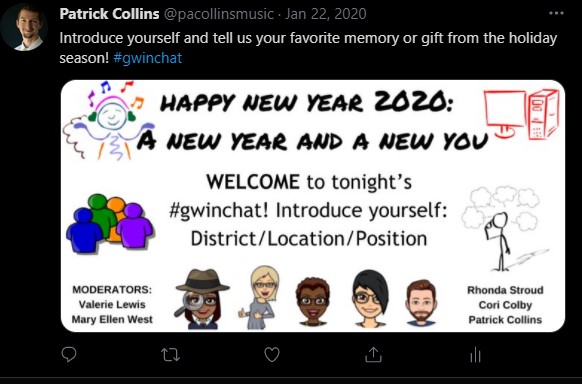 Opening tweet from the chat I hosted for #GwinChat.