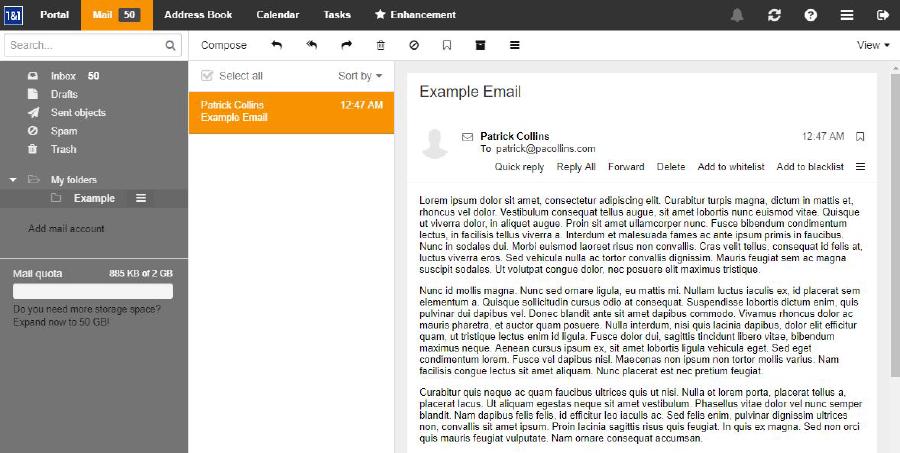 The webmail interface from 1&1.